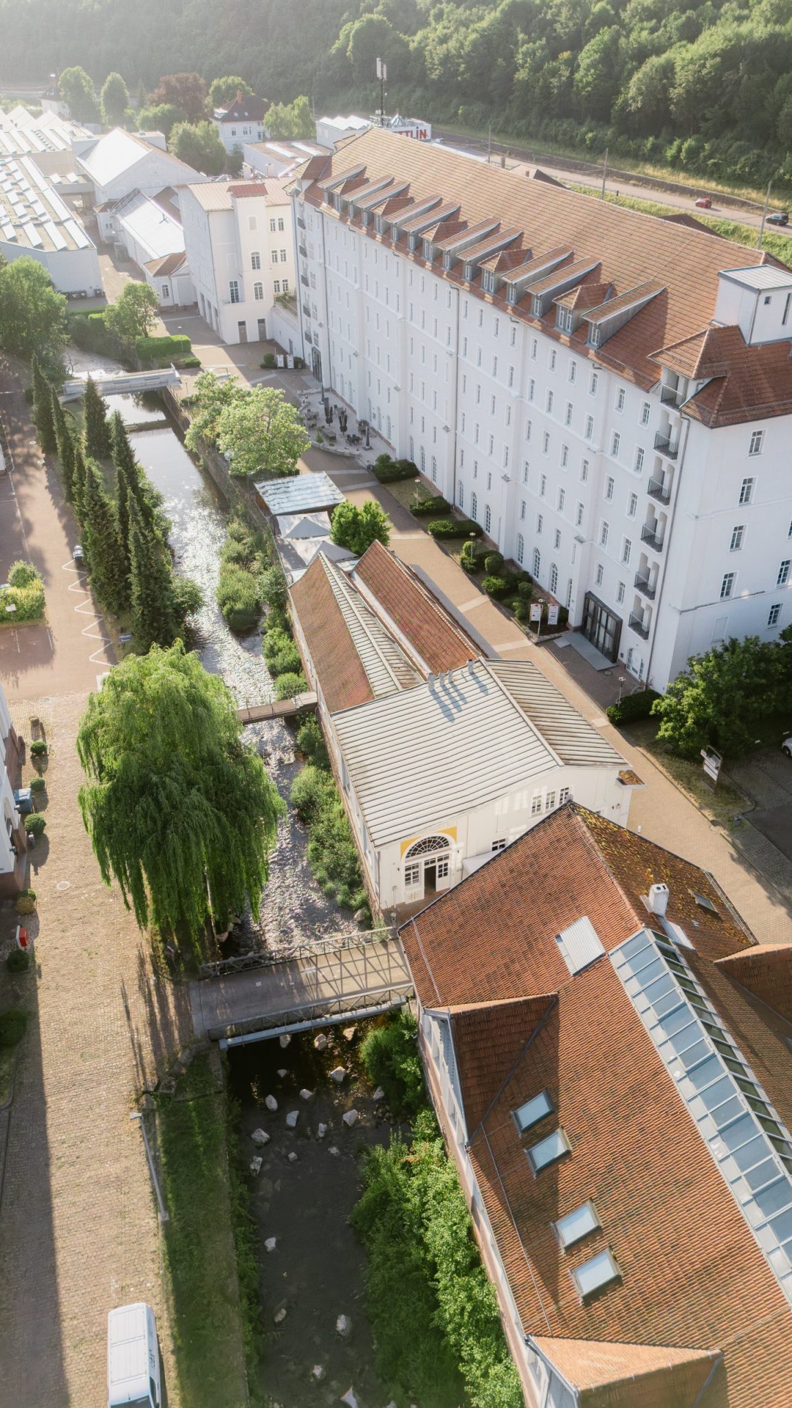 Die Ideenspinnerei Ettlingen aus der Luft am Hochzeitstag